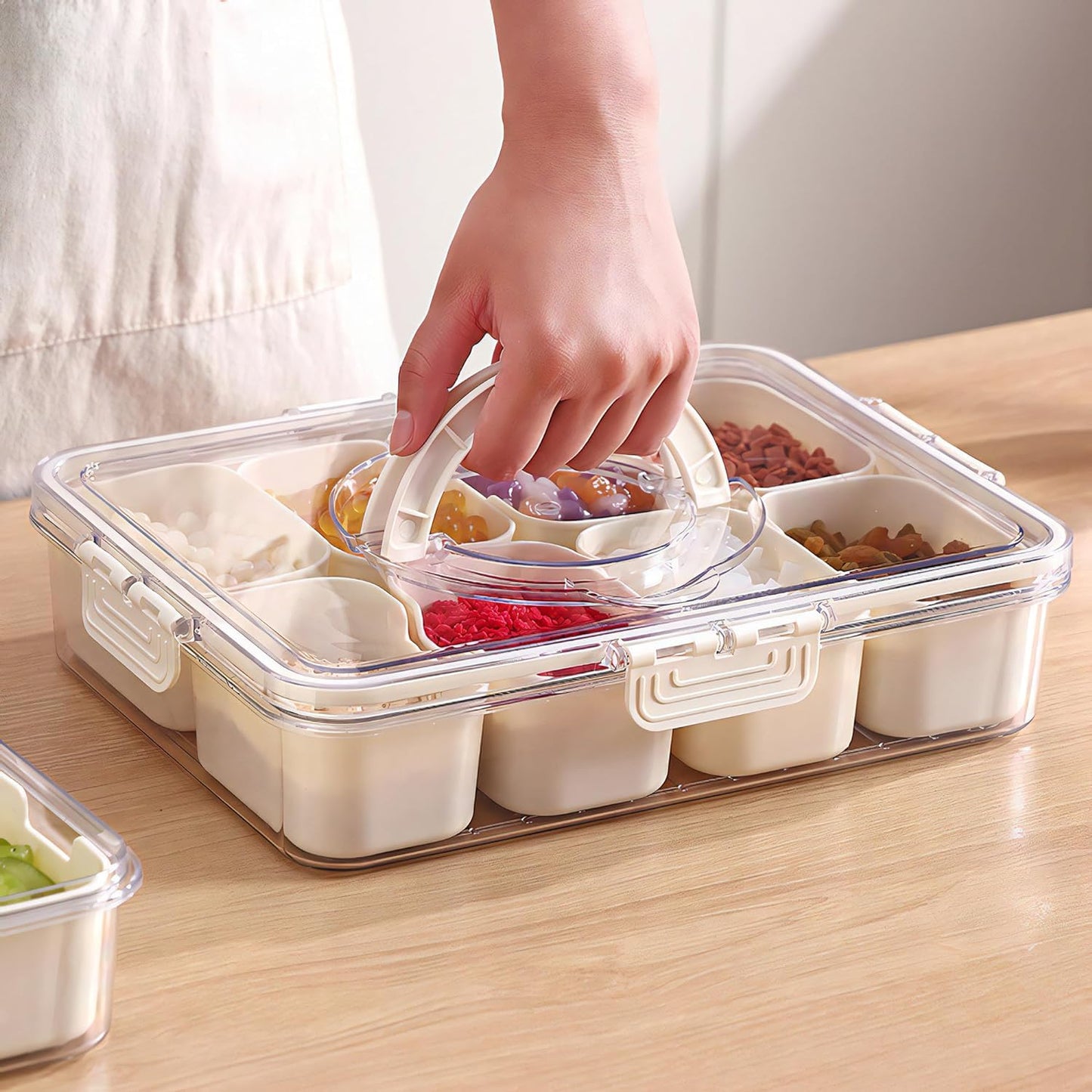 Full view of Shoppikko fridge organizer box with handle and secure lid