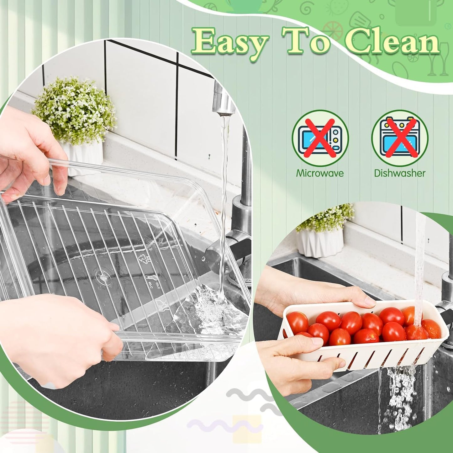 Divided Fridge Storage Boxes With 4 Serving Veggie Tray with Lid and Handle, Fridge Organizer with Removable 4 Compartment, Fridge Storage Containers