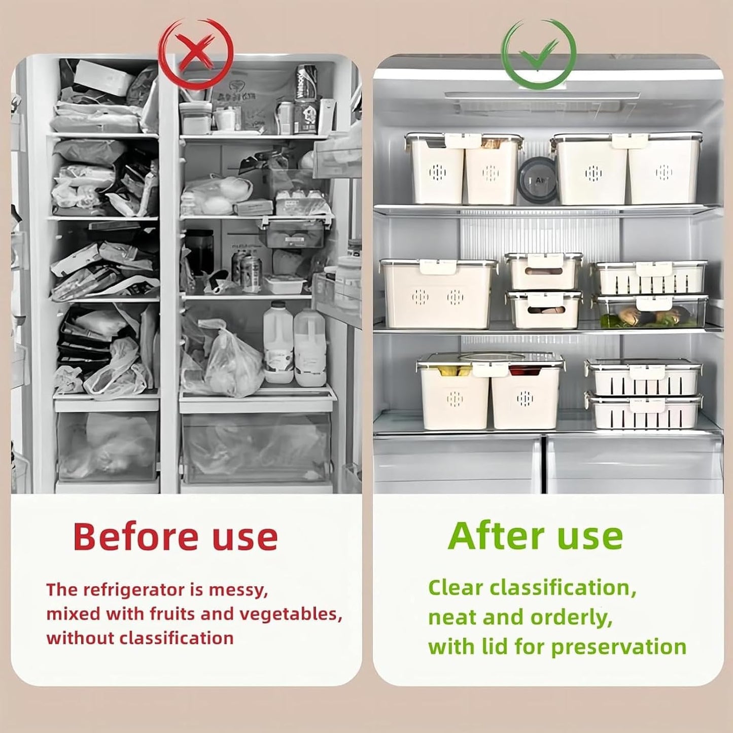 Divided Fridge Storage Boxes With 4 Serving Veggie Tray with Lid and Handle, Fridge Organizer with Removable 4 Compartment, Fridge Storage Containers