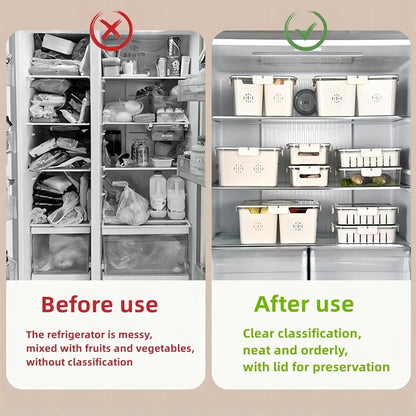 Divided Fridge Storage Boxes With 4 Serving Veggie Tray with Lid and Handle, Fridge Organizer with Removable 4 Compartment, Fridge Storage Containers