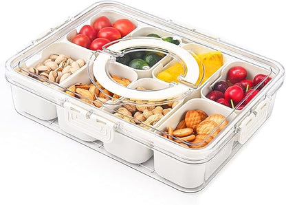 Fridge organizer box with 8-compartment veggie tray, lid and handle